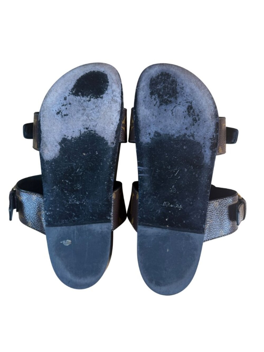 Louis Vuitton Bom Dia Slide Sandals EU 38 US 8 Brown LV Canvas Buckle Flat Mule - Picture 7 of 9